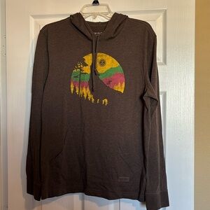Life Is Good men’s brown lightweight graphic hoodie size small